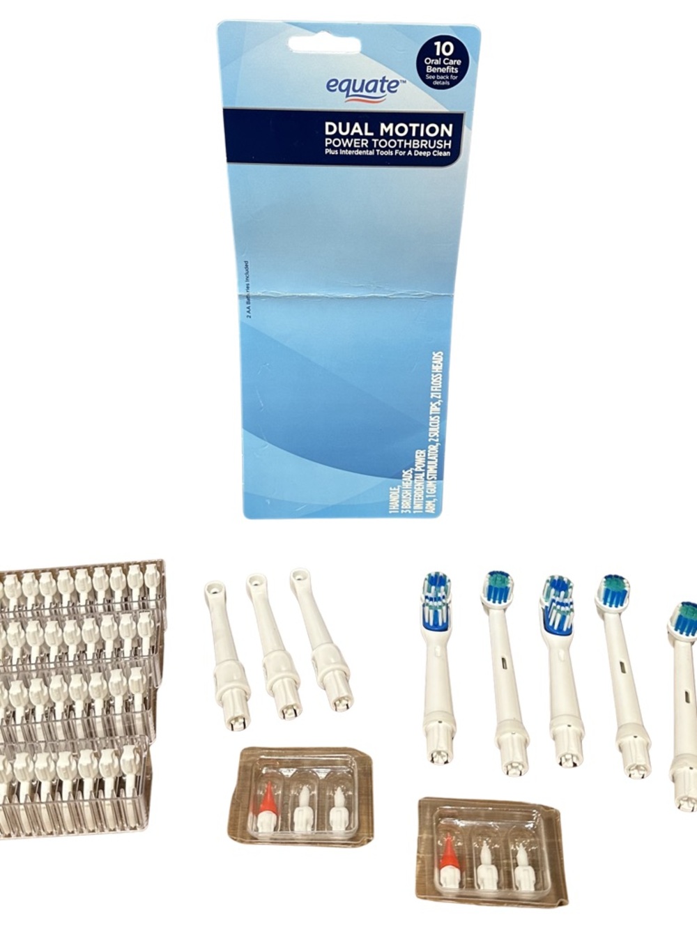 NEW Equate Dual Power Toothbrush Attachments Floss Brush Dental Oral Care Kit